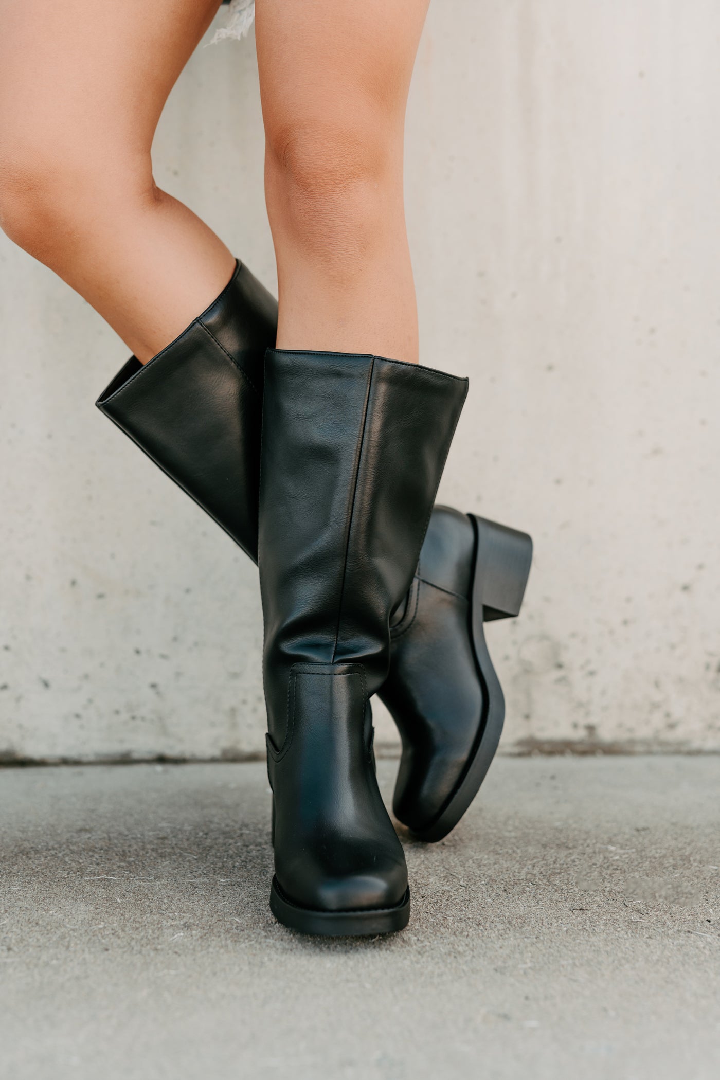 Off The Trail Mid-Calf Faux Leather Boots (Black) - NanaMacs