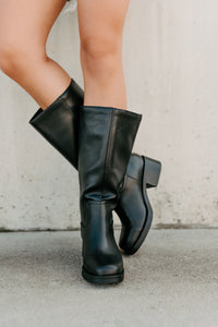 Off The Trail Mid-Calf Faux Leather Boots (Black) - NanaMacs