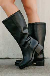 Off The Trail Mid-Calf Faux Leather Boots (Black) - NanaMacs