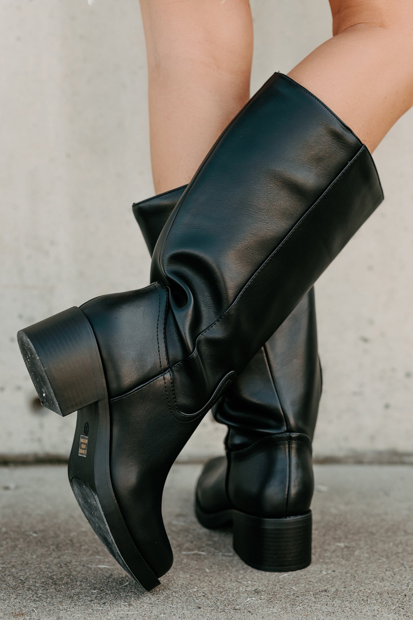 Off The Trail Mid-Calf Faux Leather Boots (Black) - NanaMacs