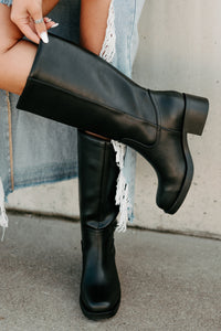 Off The Trail Mid-Calf Faux Leather Boots (Black) - NanaMacs