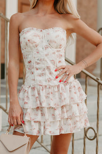 Floral Whispers Strapless Floral Sequin Mini Dress (Pink) - NanaMacs