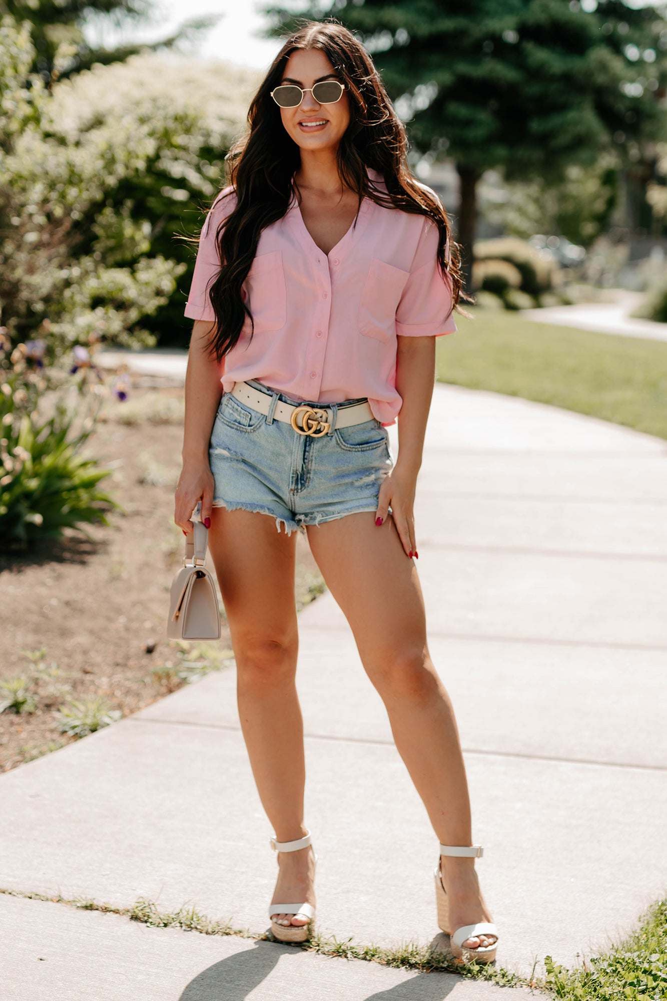 Daytime Perfection Button-Down Shirt (Pink) - NanaMacs