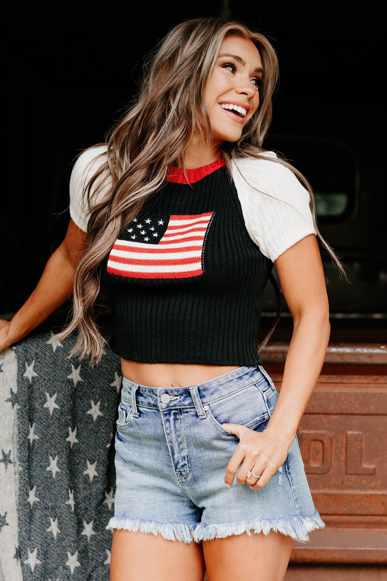 Starlet Style USA Flag Sweater Top (Black/White) · NanaMacs