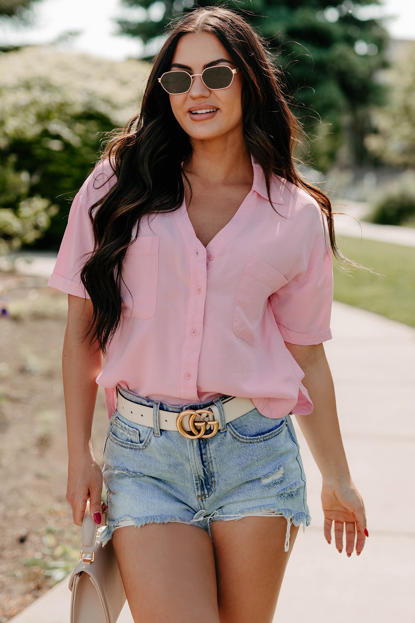 Daytime Perfection Button-Down Shirt (Pink) - NanaMacs