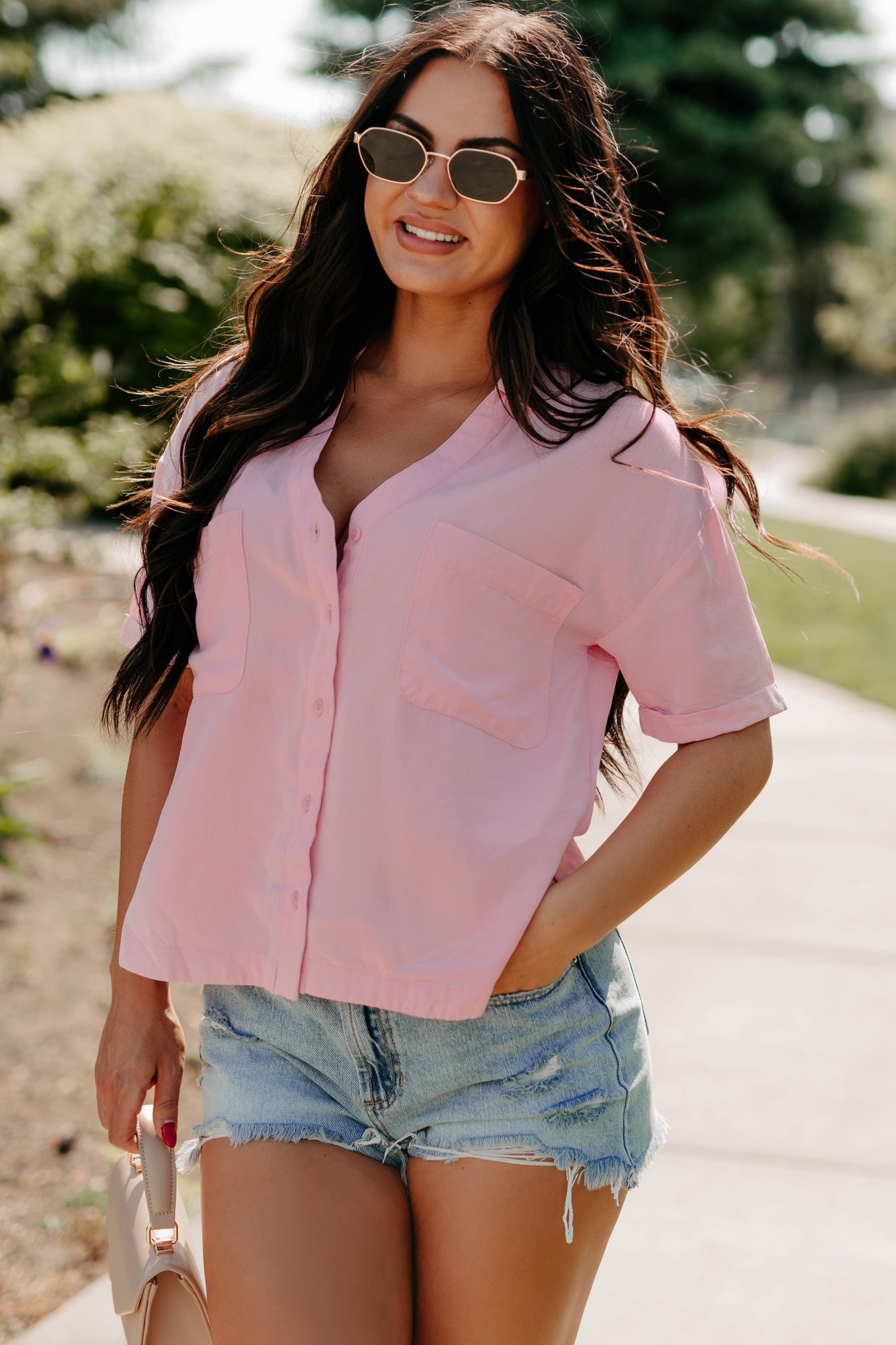 Daytime Perfection Button-Down Shirt (Pink) - NanaMacs