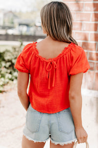 Heart In The Clouds Puff Sleeve Top (Coral) - NanaMacs