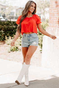 Heart In The Clouds Puff Sleeve Top (Coral) - NanaMacs