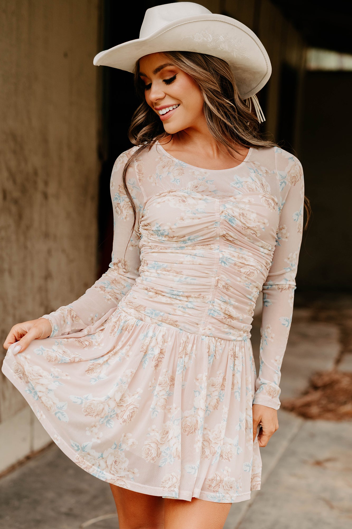 Listicle Women's Sweet As Summer Floral Ruched Mini Dress in Blush - Size L Listicle Women's Sweet As Summer Floral Ruched Mini Dress in Blush - Size L