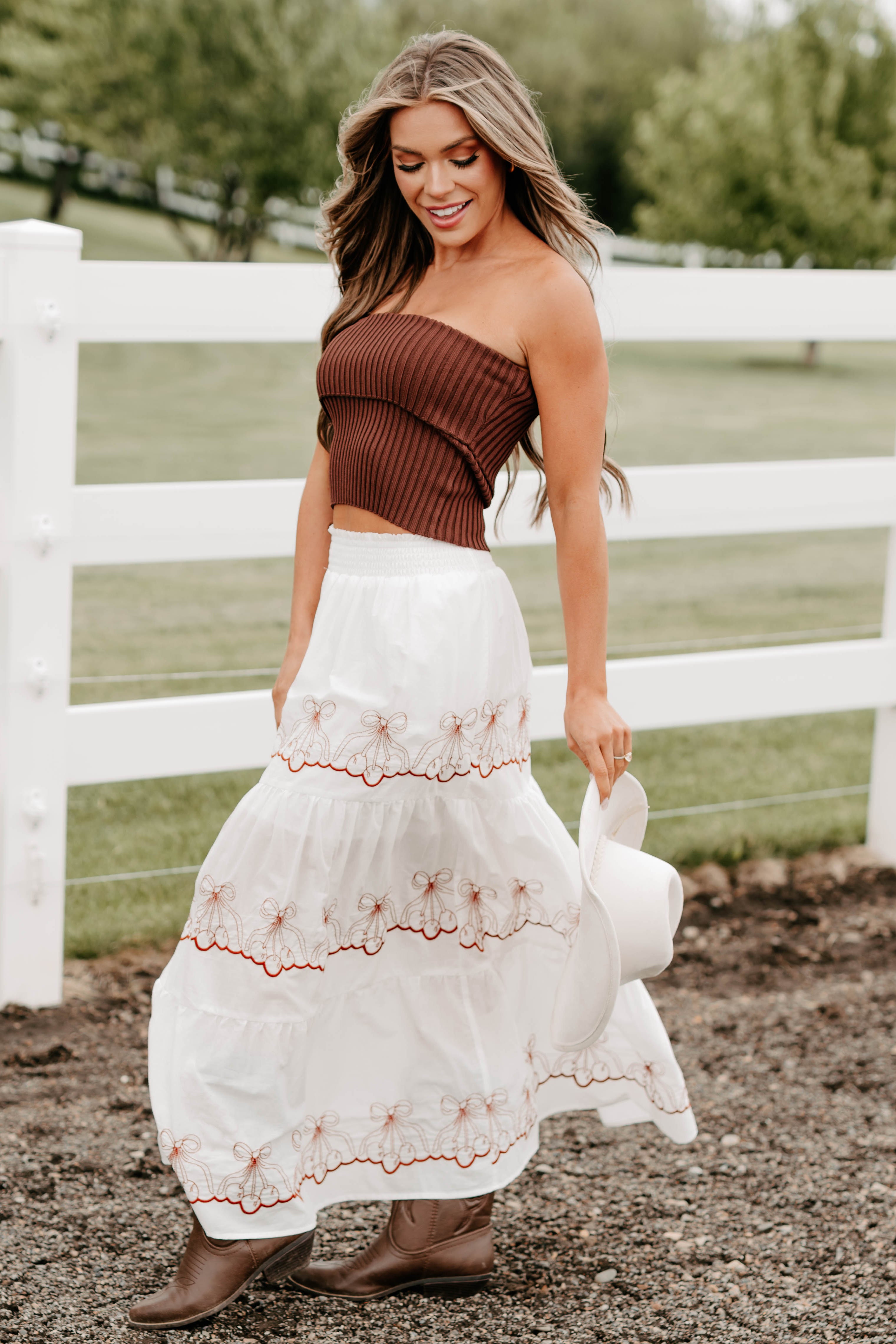 Cozy Corner Ribbed Strapless Fold Over Top (Chestnut) - NanaMacs