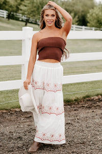 Cozy Corner Ribbed Strapless Fold Over Top (Chestnut) - NanaMacs