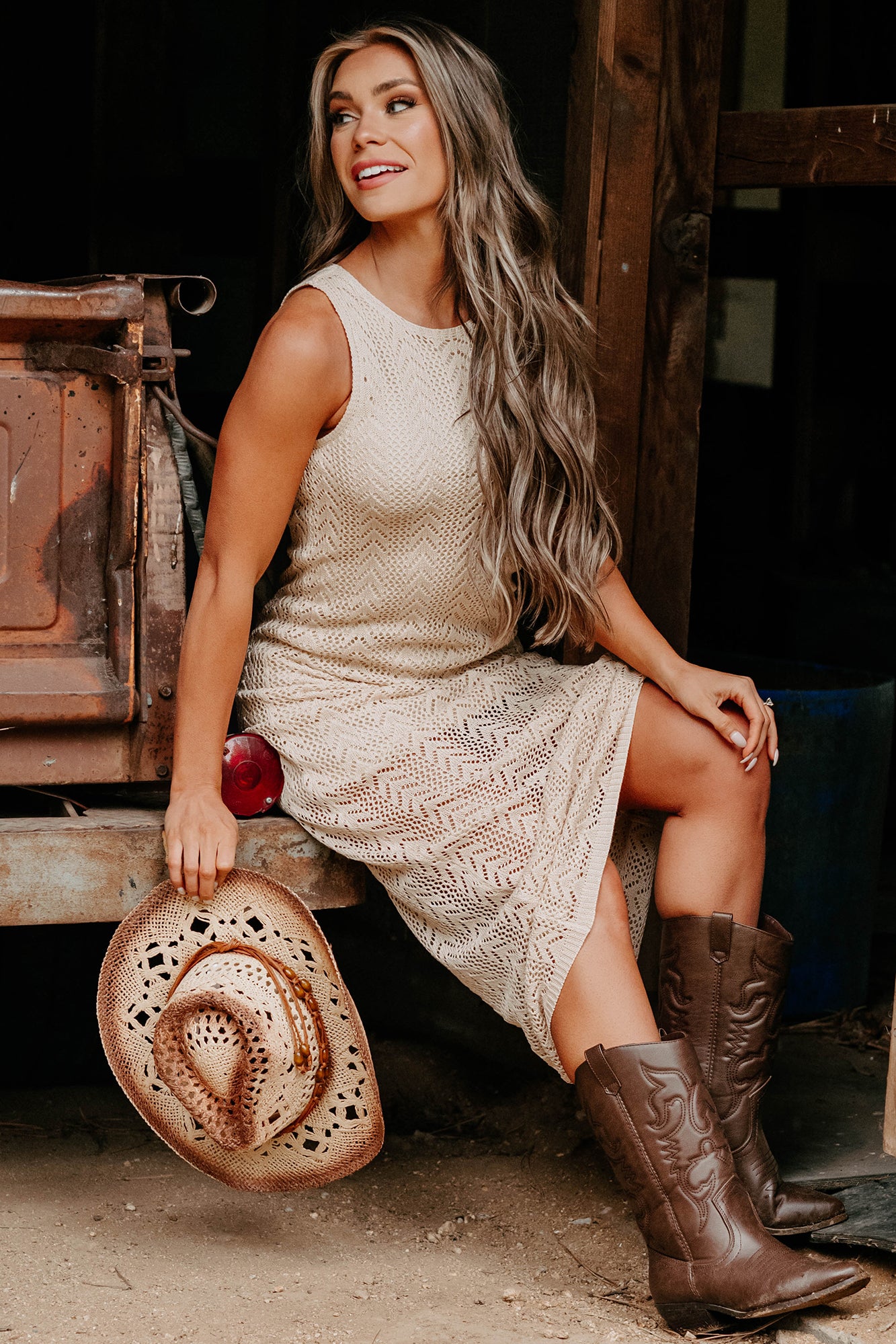Fresh Tides Sleeveless Crochet Maxi Dress (Natural) · NanaMacs