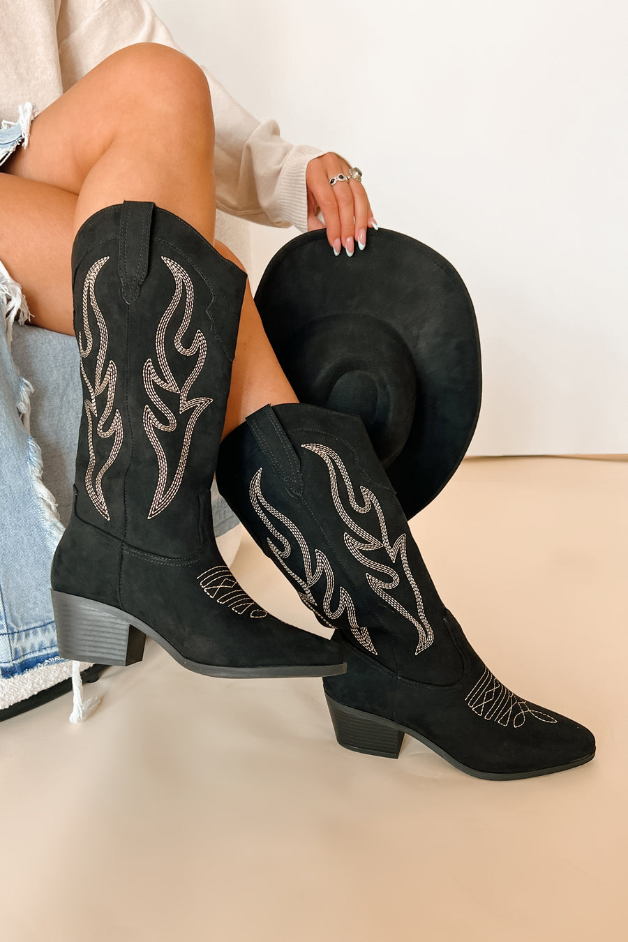 Cowgirl At Heart Faux Suede Western Boots (Black) - NanaMacs