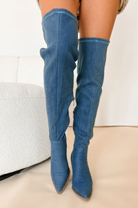 The World At Your Feet Denim Thigh High Boots (Denim) - NanaMacs