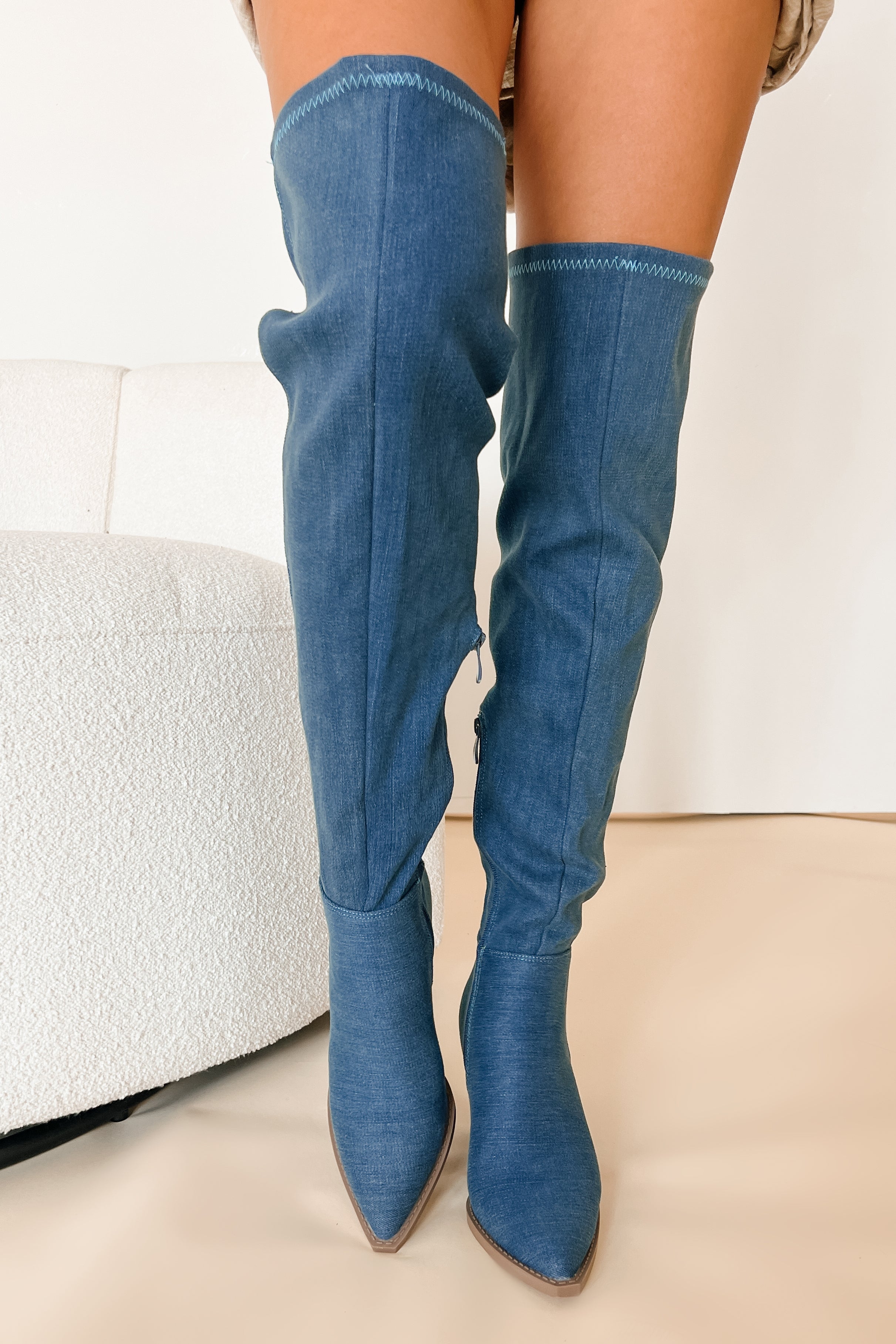 The World At Your Feet Denim Thigh High Boots (Denim) - NanaMacs