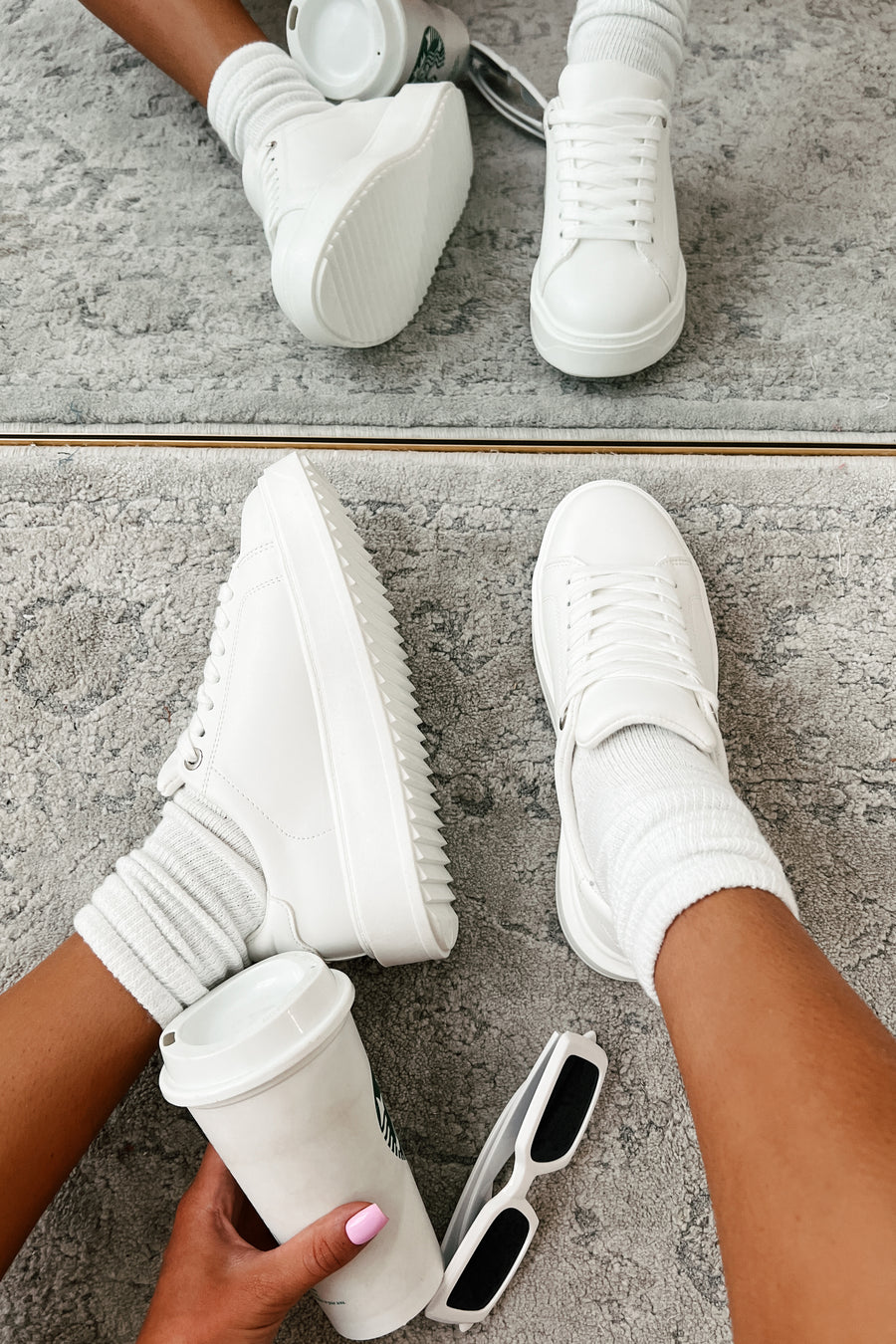 Heading Your Way Lace-Up Platform Sneaker (White PU) - NanaMacs