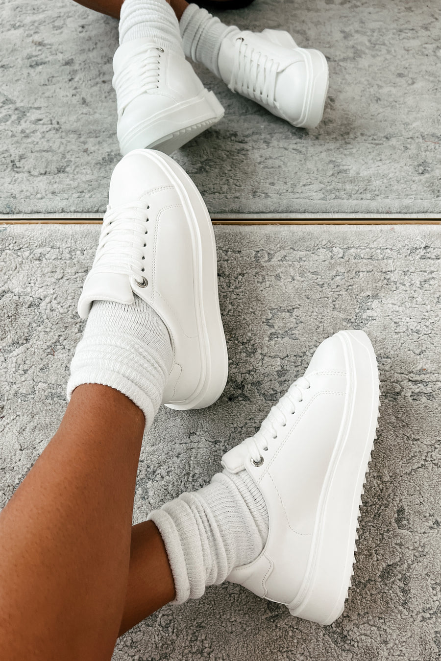 Heading Your Way Lace-Up Platform Sneaker (White PU) - NanaMacs