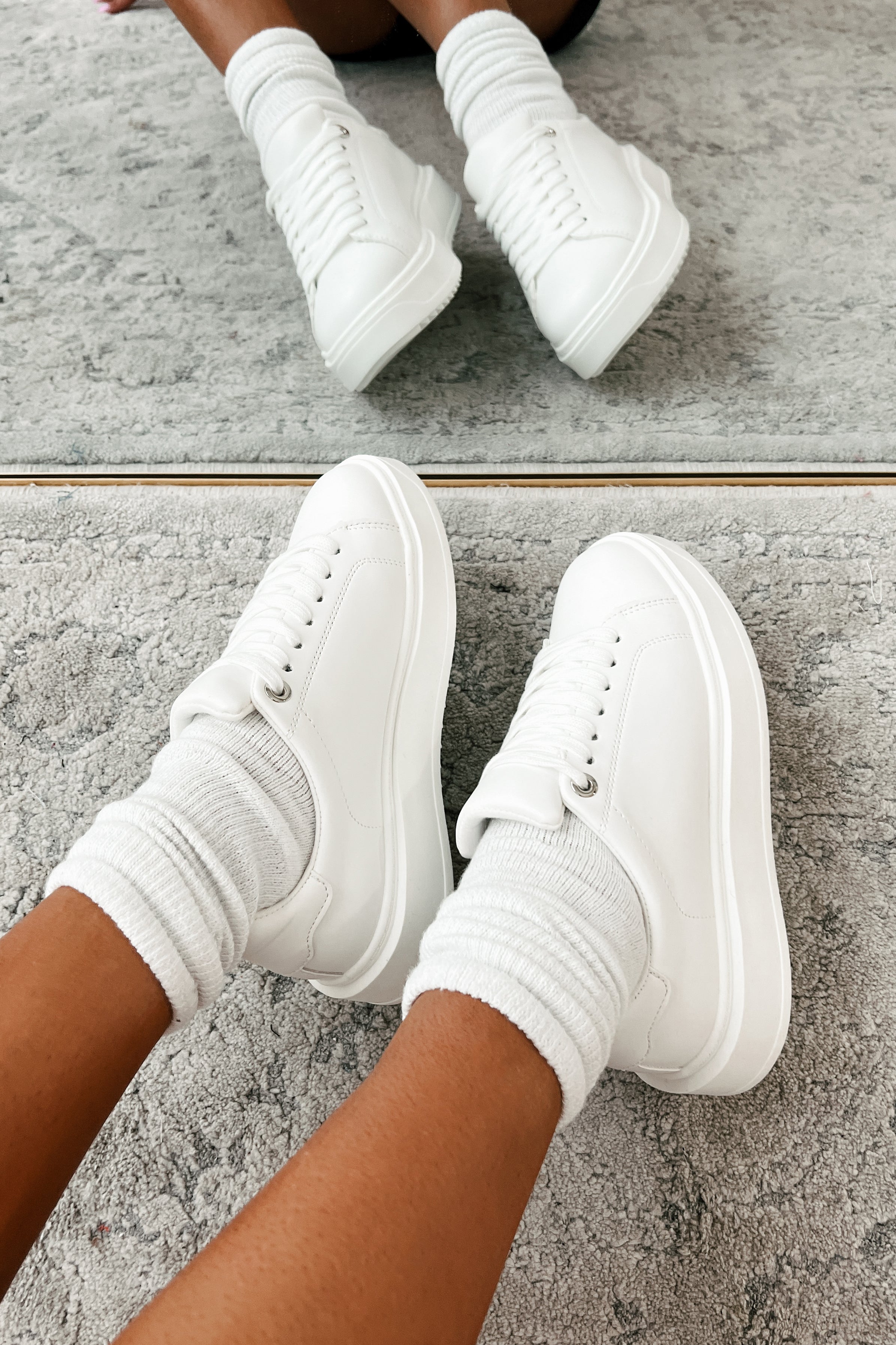 Heading Your Way Lace-Up Platform Sneaker (White PU) - NanaMacs