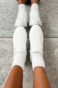 Heading Your Way Lace-Up Platform Sneaker (White PU) - NanaMacs