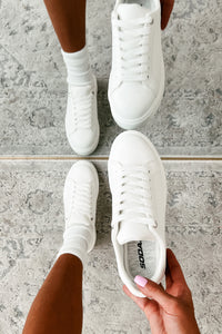 Heading Your Way Lace-Up Platform Sneaker (White PU) - NanaMacs