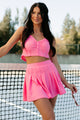 Acting Differently Pleated Textured Crop Top & Skirt Set (Pink) - NanaMacs