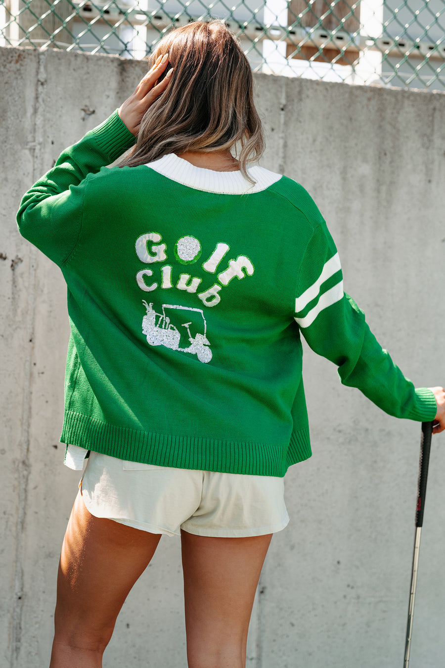 Master Of The Green Golf Sequins Cardigan (Green) - NanaMacs