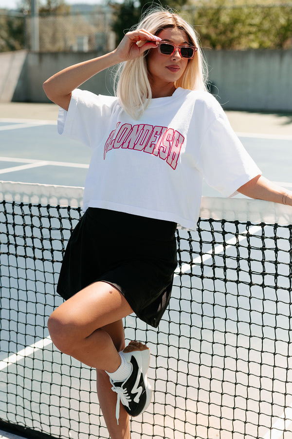 "Blondeish" Oversized Graphic Crop Tee (White/Pink) - Print On Demand - NanaMacs