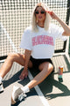 "Blondeish" Oversized Graphic Crop Tee (White/Pink) - Print On Demand - NanaMacs