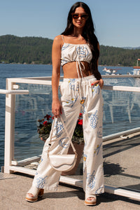 It's Drink O'Clock Printed Wide Leg Pants (Cream) - NanaMacs