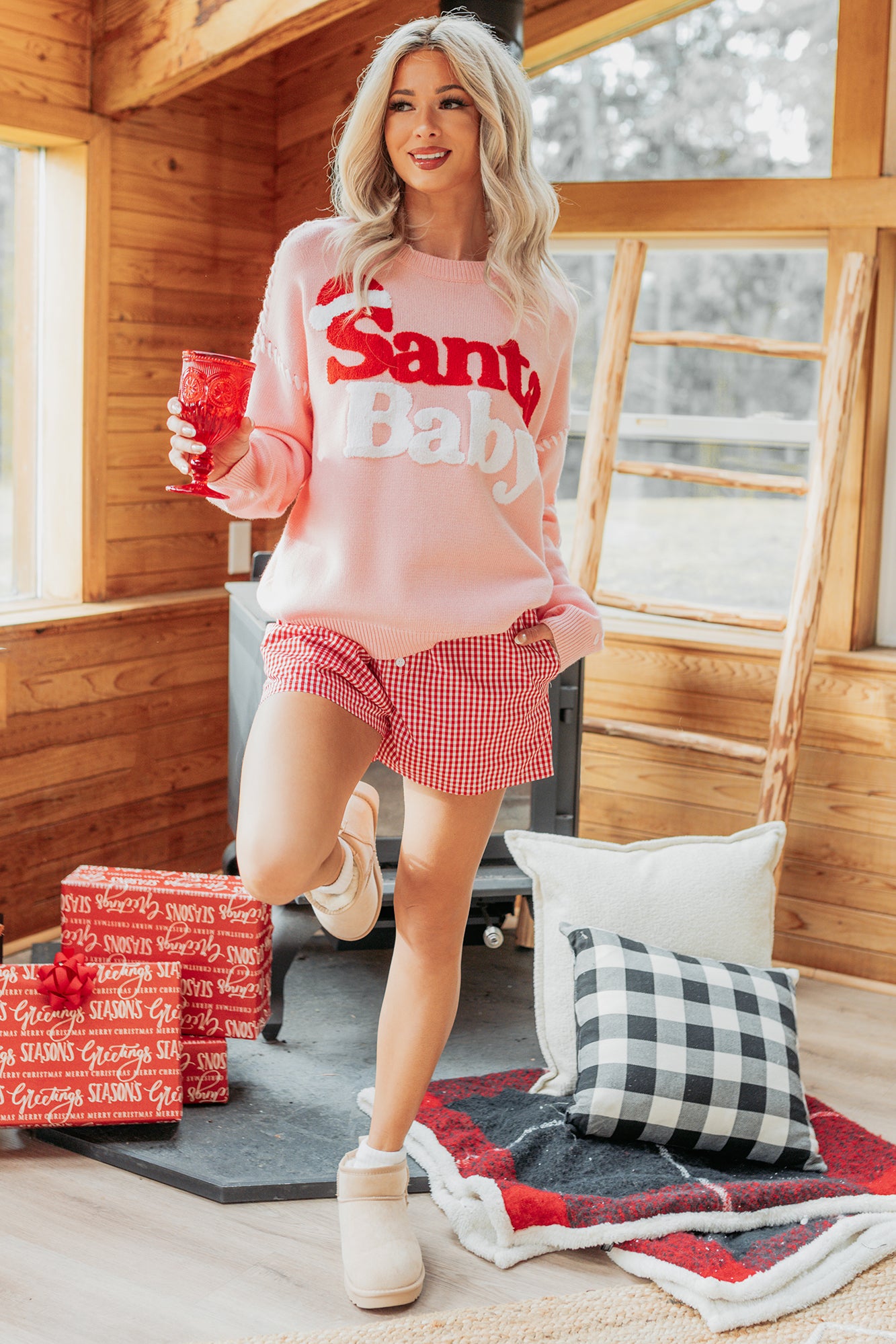"Santa Baby" Knit Christmas Sweater (Light Pink) - NanaMacs