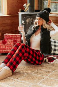 Drive All Night Sherpa Zip Up Puffer Vest (Black) - NanaMacs