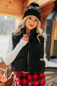 Drive All Night Sherpa Zip Up Puffer Vest (Black) - NanaMacs