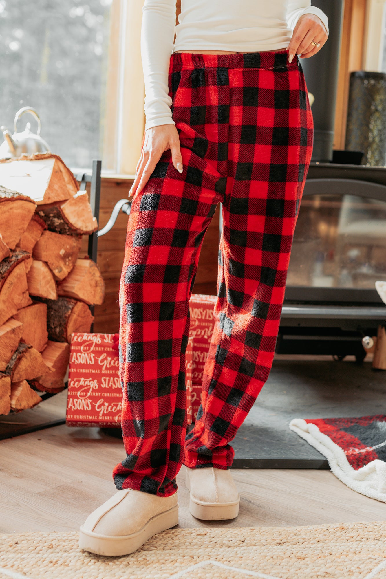 Pure Ease Buffalo Plaid Fleece Pajama Pants (Red/Black) · NanaMacs