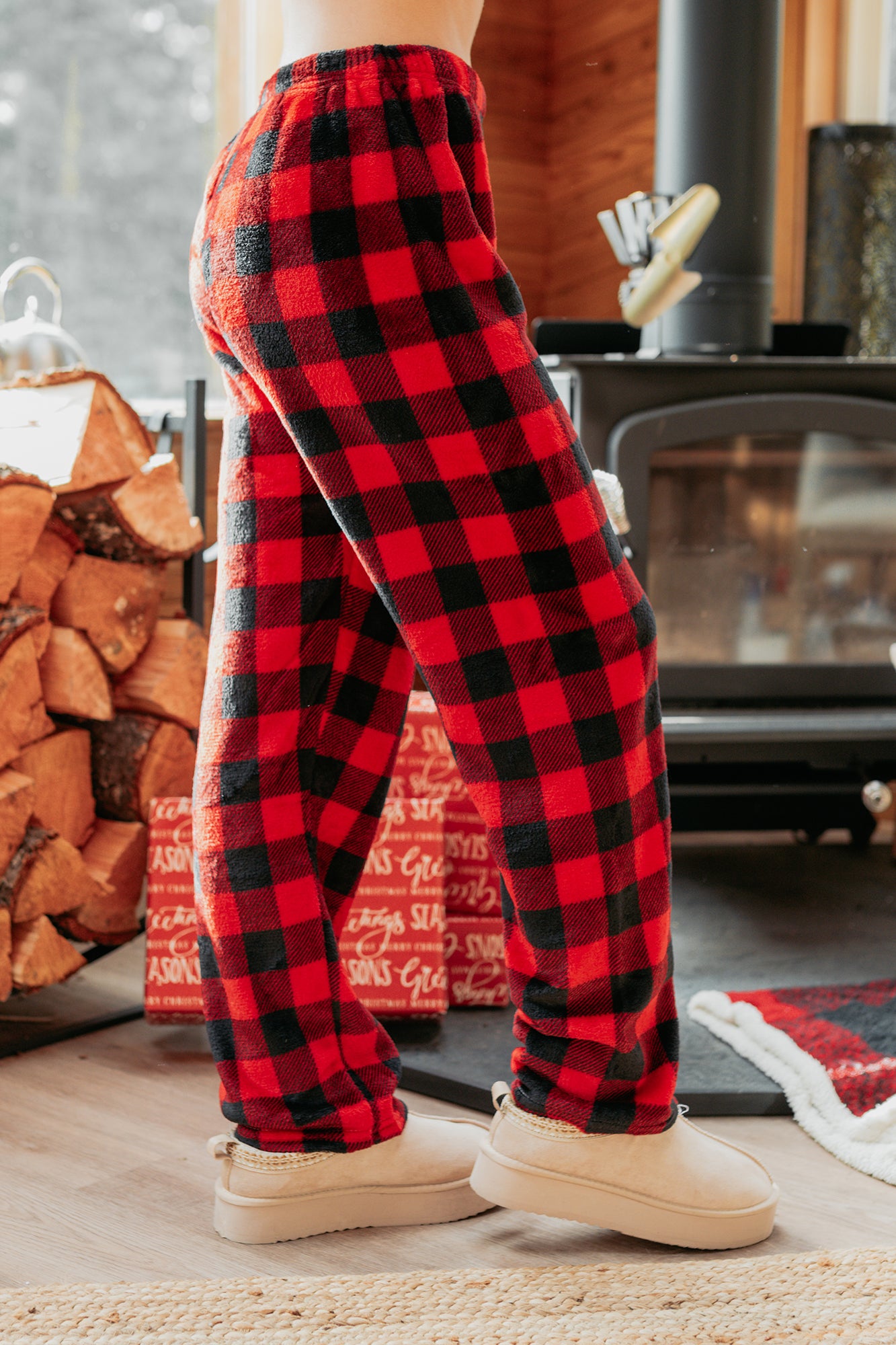 Pure Ease Buffalo Plaid Fleece Pajama Pants (Red/Black) · NanaMacs