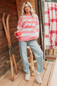 "Santa Baby" Stripe Knit Sweater (Pink/Multi) - NanaMacs