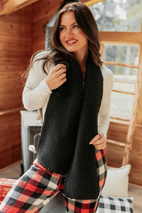 Snowbound Season Cable Knit Scarf (Black) - NanaMacs