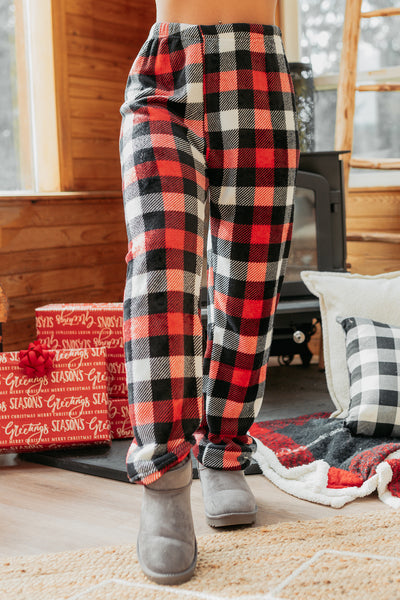 Pure Ease Buffalo Plaid Fleece Pajama Pants (Red/White) - NanaMacs