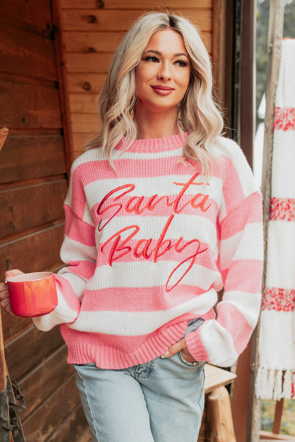 "Santa Baby" Stripe Knit Sweater (Pink/Multi) - NanaMacs