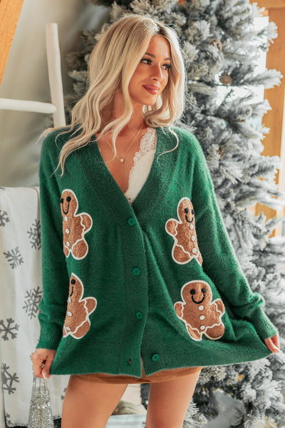 My Christmas Treat Gingerbread Cardigan (Hunter Green) - NanaMacs