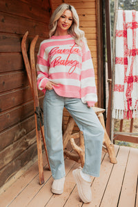 "Santa Baby" Stripe Knit Sweater (Pink/Multi) - NanaMacs