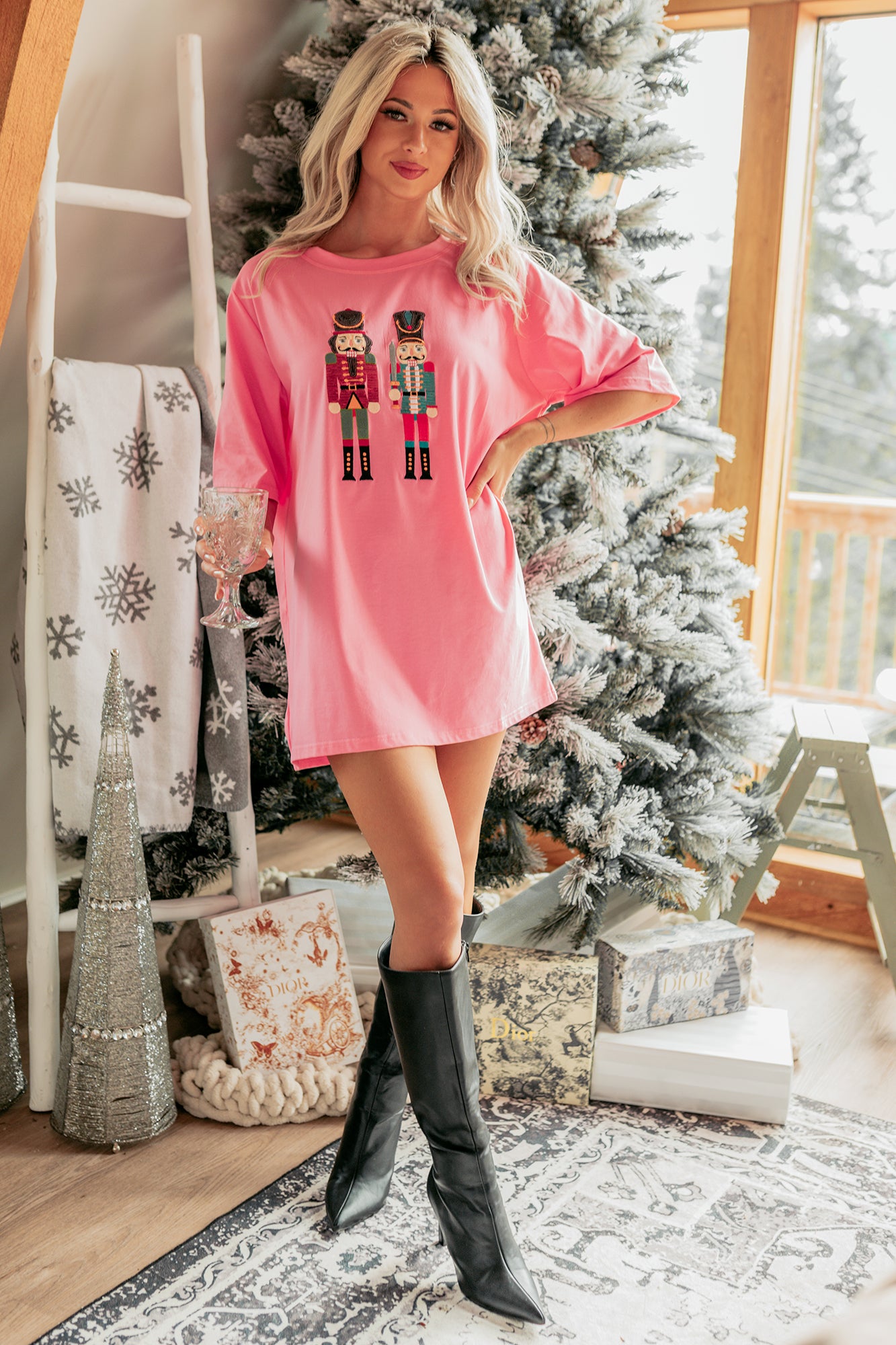 Little Soldiers Sequin Nutcracker T-Shirt Dress (Pink) - NanaMacs