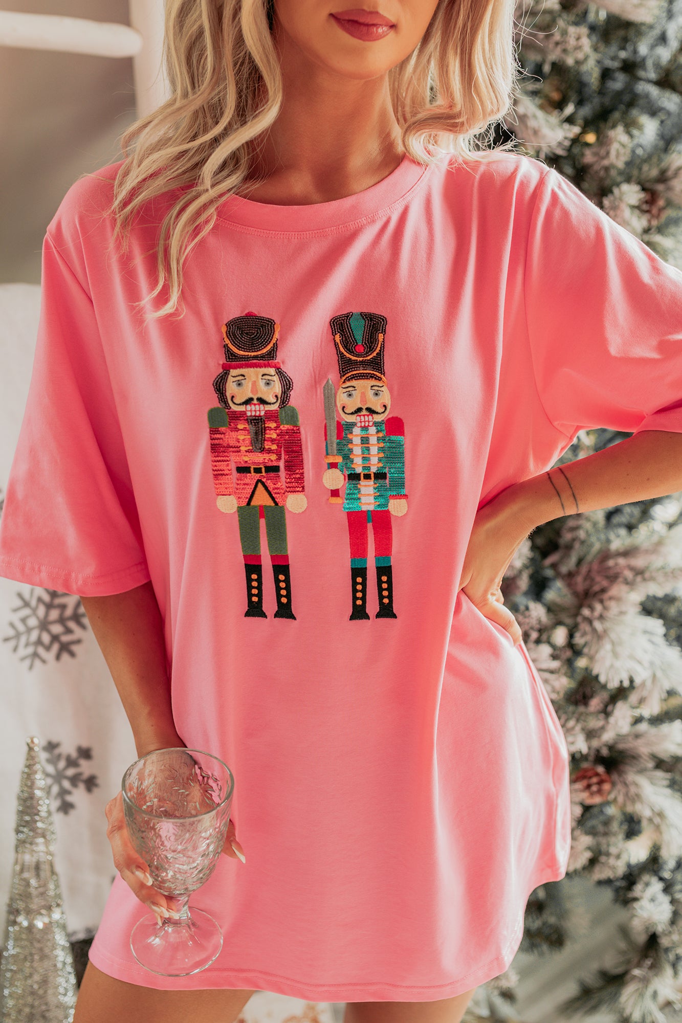 Little Soldiers Sequin Nutcracker T-Shirt Dress (Pink) - NanaMacs