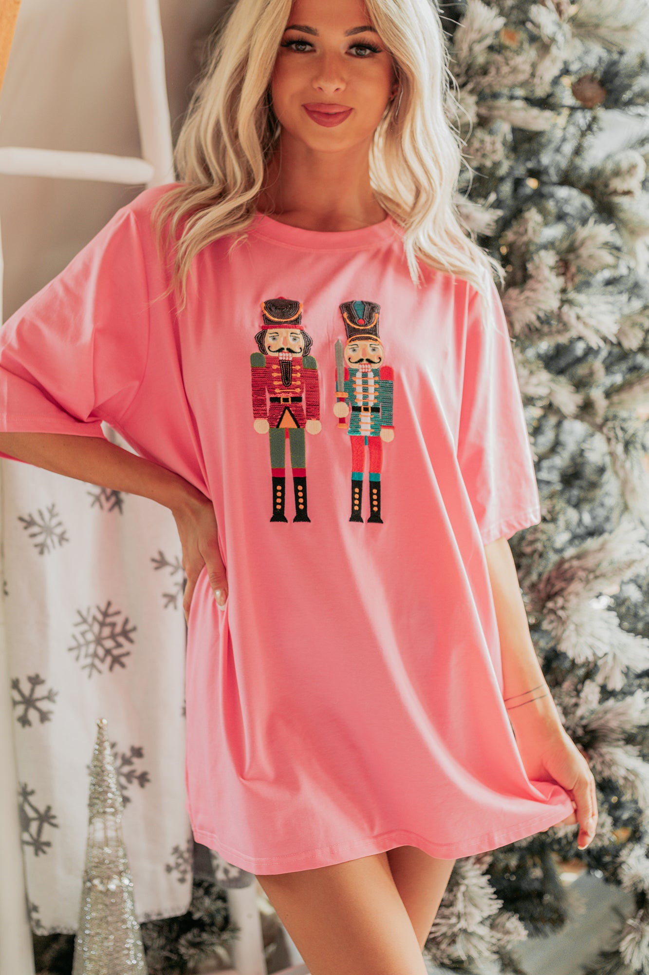 Little Soldiers Sequin Nutcracker T-Shirt Dress (Pink) - NanaMacs