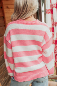 "Santa Baby" Stripe Knit Sweater (Pink/Multi) - NanaMacs