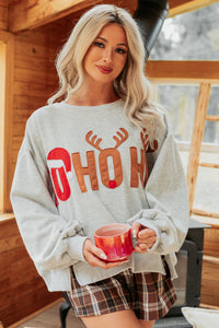 "HO HO HO" Patchwork Sweater (Heather Grey) - NanaMacs