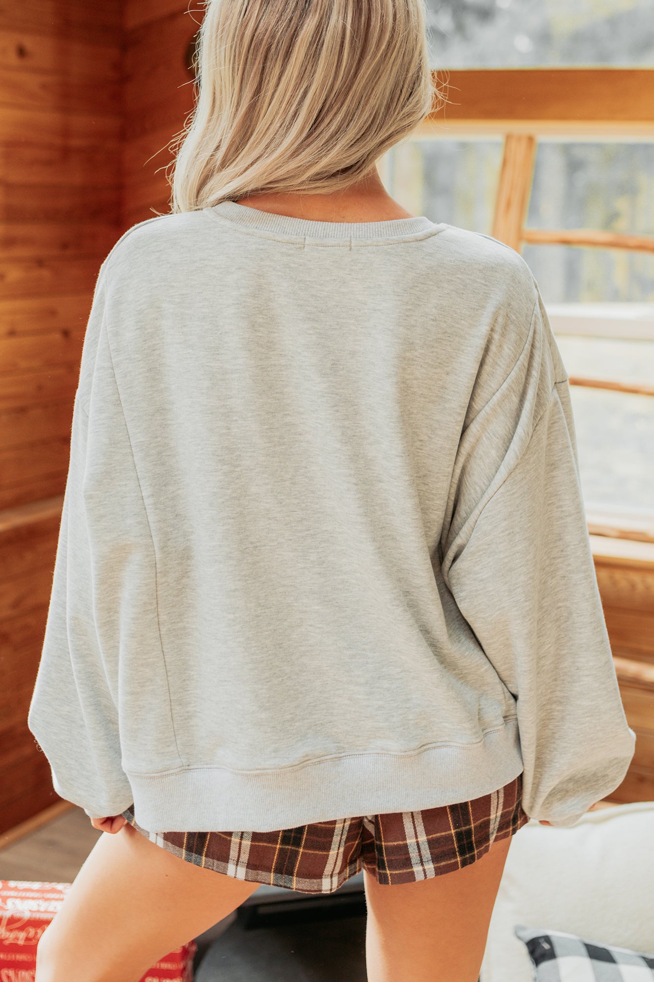 "HO HO HO" Patchwork Sweater (Heather Grey) - NanaMacs