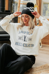 "Aspen Ski Club" Embroidered Sweatshirt (White) - NanaMacs
