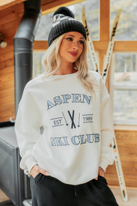"Aspen Ski Club" Embroidered Sweatshirt (White) - NanaMacs