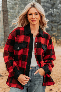 Holiday Hideaway Plaid Button-Up Sherpa Jacket (Red) - NanaMacs