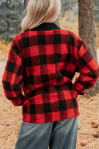 Holiday Hideaway Plaid Button-Up Sherpa Jacket (Red) - NanaMacs